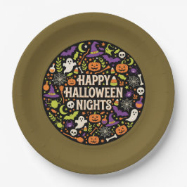 Plato De Papel Noches Felices de Halloween Calabaza Fantasma Lind