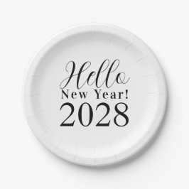 Plato De Papel Nochevieja Fiesta blanco y negro