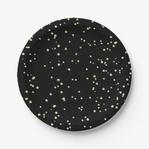 Plato De Papel Nochevieja negra Purpurina de oro