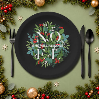 Plato De Papel NOEL Berries Greenery Navidades Negro