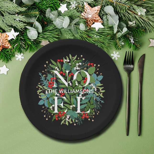 Plato De Papel NOEL Greenery Navidades Black (Subido por el creador)