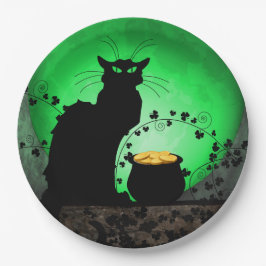 Plato De Papel Noir de chat del Día de San Patricio
