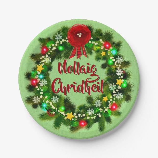 Plato De Papel Nollaig Chridheil Navidades escoceses 7" (Anverso)