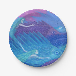 Plato De Papel Nómadas oceánicas, sirenas náuticas y peces