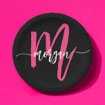 Plato De Papel Nombra de Monograma del guión moderno rosado calie<br><div class="desc">Añada un toque de moda a sus celebraciones con nuestro Hot Pink Modern Script Girly Monograma Plates de papel de papel! Estos platos, con un vibrante diseño rosa intenso, están personalizados con su nombre en un elegante guión moderno para un toque elegante y personalizado. Perfecto para cumpleaños, fiestas o cualquier...</div>