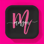 Plato De Papel Nombra de Monograma del guión moderno rosado calie<br><div class="desc">Añada un toque de moda a sus celebraciones con nuestro Hot Pink Modern Script Girly Monograma Plates de papel de papel! Estos platos, con un vibrante diseño rosa intenso, están personalizados con su nombre en un elegante guión moderno para un toque elegante y personalizado. Perfecto para cumpleaños, fiestas o cualquier...</div>