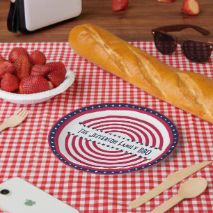Plato De Papel Nombrado Patriota 4 de Julio Azul Blanco Rojo