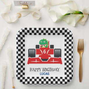 Plato De Papel Nombramiento de niño rojo del coche de carreras de