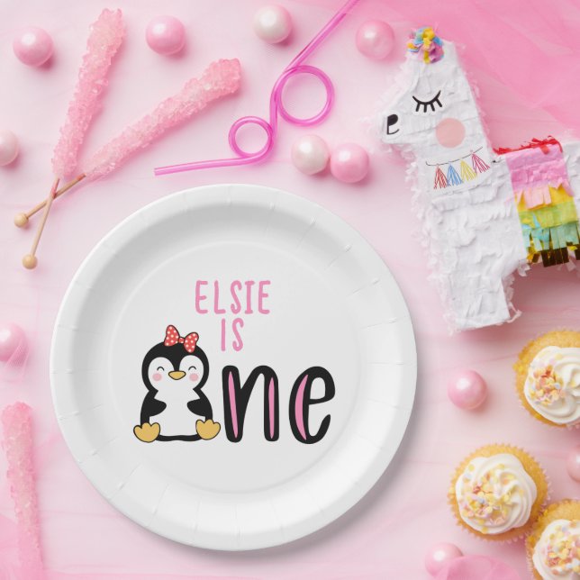 Plato De Papel Nombramiento de Pingüino en el primer cumpleaños (Fiesta)