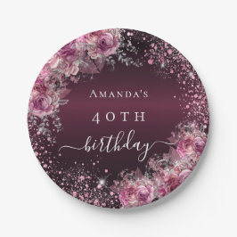Plato De Papel Nombramiento floral rosa de Borgoña elegante cumpl