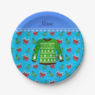 Plato De Papel Nombrar navidades feos verdes sudar caramelos azul