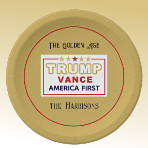 Plato De Papel Nombre, 2025 Trump-Vance America primero, 7 vuelta