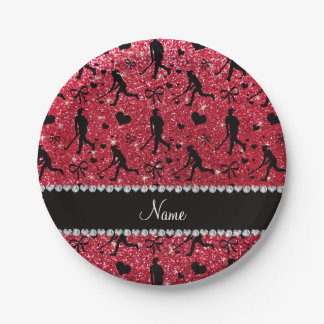 Plato De Papel Nombre crimson purpurina rojo campo hockey corazon