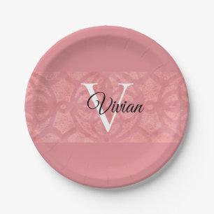 Plato De Papel Nombre de Batik Rosado Ruddy Monogramado