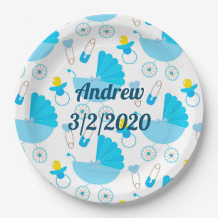 Plato De Papel Nombre de bebé personalizado y fecha de nacimiento