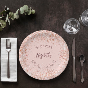 Plato De Papel Nombre de confeti dorado de rosa Bridal Shower