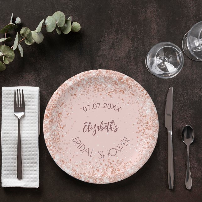 Plato De Papel Nombre de confeti dorado de rosa Bridal Shower (Subido por el creador)