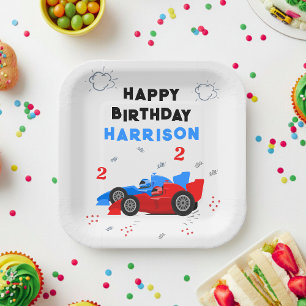 Plato De Papel Nombre de dos coches de Carreras de niños de segun