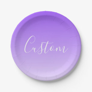Plato De Papel Nombre de escritura cursiva y ombre morado claro e
