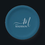 Plato De Papel Nombre de familia de la firma azul de la marina pe<br><div class="desc">Puedes Personalizar. Diseño Moderno Y Sencillo,  Familia De Nombres De Firmas De Aseo Negro.</div>