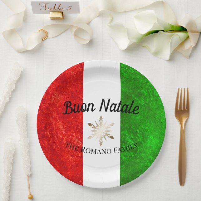 Plato De Papel Nombre de familia italiana Buon Natale Bandera Nav (Boda)