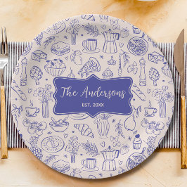 Plato De Papel Nombre de Familia Personalizado Comida Dibujada a 