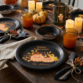 Plato De Papel Nombre de familia personalizado Feliz Halloween