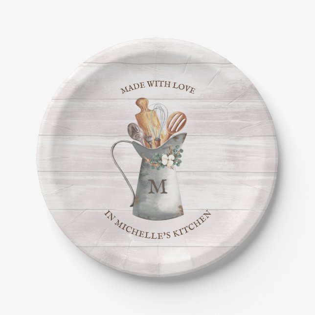 Plato De Papel Nombre de granja rústica (Anverso)