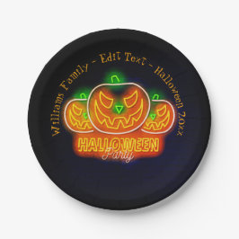 Plato De Papel Nombre de Halloween Año 20xx Neon Glow Look Calaba