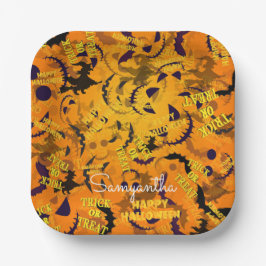 Plato De Papel Nombre de Halloween Feliz Personalizado