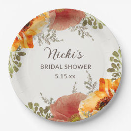 Plato De Papel Nombre de la fiesta de compromiso de otoño floral 