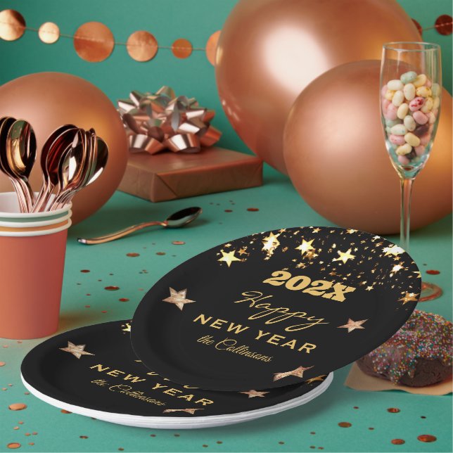 Plato De Papel Nombre de la fiesta feliz Año Nuevo 9 en ronda (Multi)