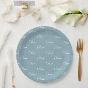 Plato De Papel Nombre de la Girona Azul Personalizado Elegante