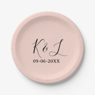 Plato De Papel nombre de la pareja de boda letra fecha rojo fondo