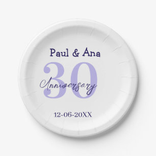 Plato De Papel nombre de letra negrita púrpura del 30 aniversario
