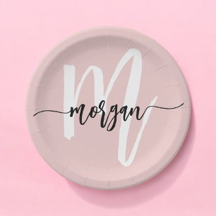 Plato De Papel Nombre de monograma femenino con letra cursiva mod