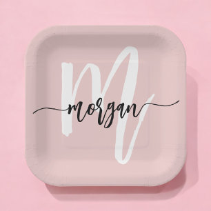 Plato De Papel Nombre de monograma femenino con letra cursiva mod