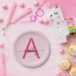 Plato De Papel Nombre de monograma femenino con letra script mode