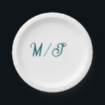 Plato De Papel Nombre de pareja de boda monograma turquesa simple<br><div class="desc">diseño</div>