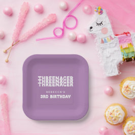 Plato De Papel Nombre del arrendatario Tercer cumpleaños Blanco T