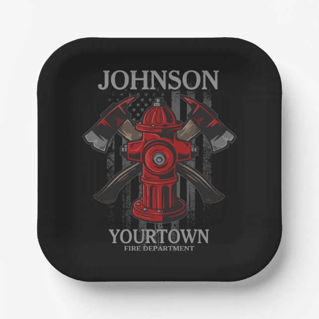 Plato De Papel NOMBRE DEL bombero Departamento de bomberos Bander (Anverso)