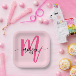 Plato De Papel Nombre del Monograma de Giro de Guión Moderno Cali