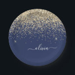 Plato De Papel Nombre del monograma de la Purpurina espumosa azul<br><div class="desc">Nombre del Monograma del Purpurina de espuma azul de oro y marina y placas de Fiesta inicial. Esto hace que el dulce perfecto cumpleaños 16, boda, ducha de novia, aniversario, ducha de bebé o fiesta de soltera sea regalo para alguien que ama el lujo glam y los estilos de moda....</div>