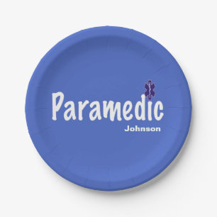 Plato De Papel Nombre del Personalizable AZUL Paramédico