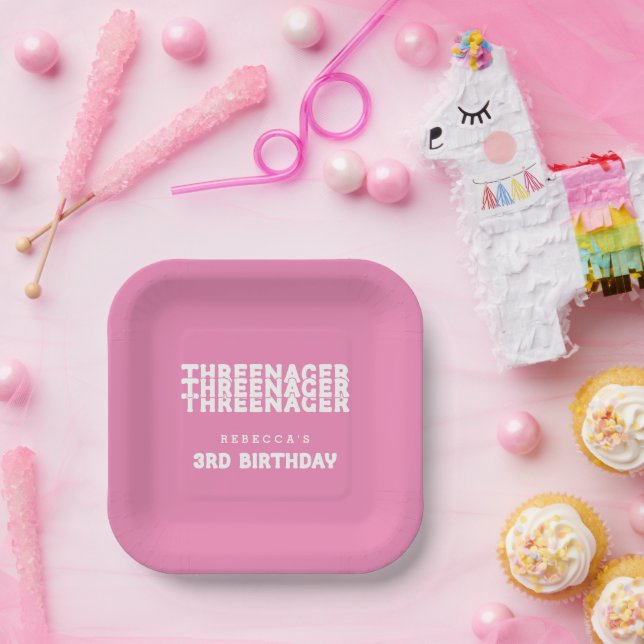 Plato De Papel Nombre del usuario Tercer cumpleaños Texto blanco  (Fiesta)