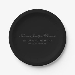 Plato De Papel Nombre Elegante En Script Negro En Memoria Amable