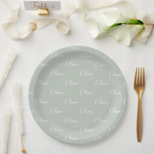 Plato De Papel Nombre elegante y elegante de Sage Green