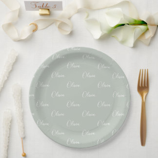 Plato De Papel Nombre elegante y elegante de Sage Green
