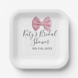 Plato De Papel Nombre fecha de la ducha nupcial con lazo rosa pas