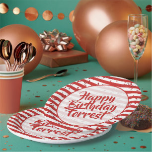Plato De Papel Nombre   Feliz Cumpleaños Simple Stripes Pattern R